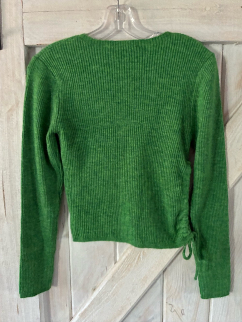 Zara Kelly Green Ribbed Crewneck Sweater with Side Tie Detail - Picture 4 of 4